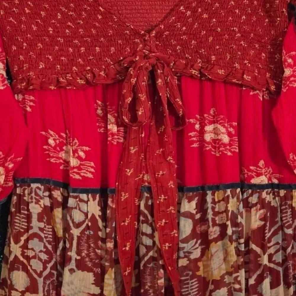 Free People Red Bali Laurel Maxi Dress Boho Romantic Resort Festival S/M - Picture 5 of 6